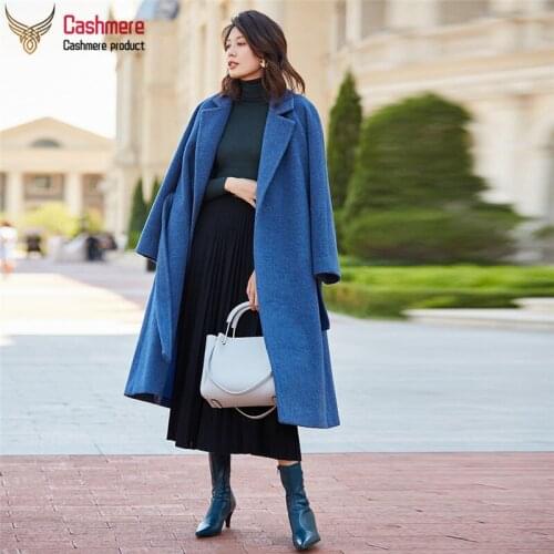 High-end cashmere coat female blue mulberry silk wool coat female 2020 autumn winter new ladies coat mid-length wool coat coat