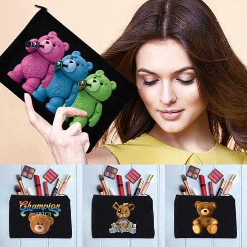 Womens Cosmetic Bag Luxury Makeup Bag Female Lipstick Bag Bear Pattern Handbags Pencil Case for Office/School