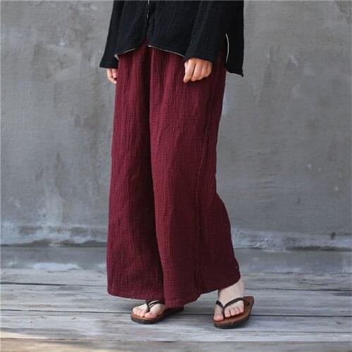 Plus Size Autunm Women Long Pants M-7XL Loose Casual Wide Leg Pants Cotton Linen Soft Trouser Black White Wine Pants 12 Color