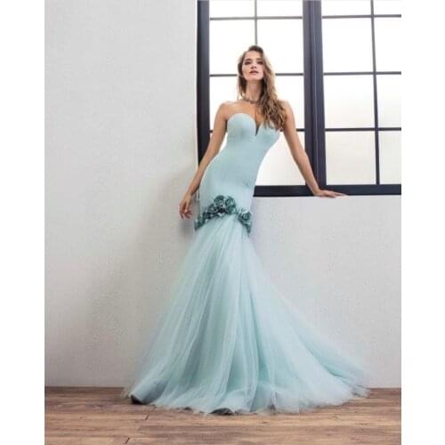 Elegant Sage Mermaid Evening Dress with 3D Flowers Sweetheart Long Prom Gown Bridal Formal Reception Dresses robe de soiree 2021