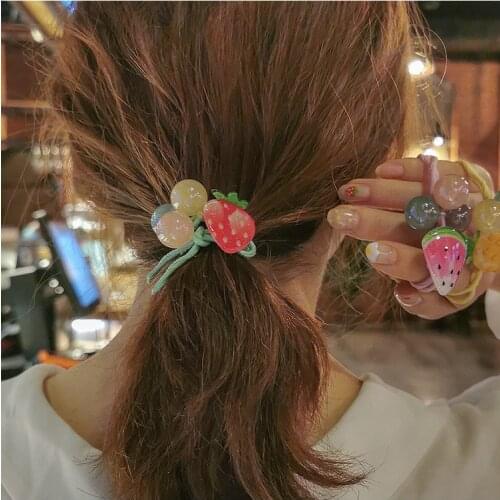 120pcs/lot DIY Simple Girls Fruits Hair Bands Elasticity Watermelon Strawberry Rubber Band Hair Styling Tools Accessories HA1314