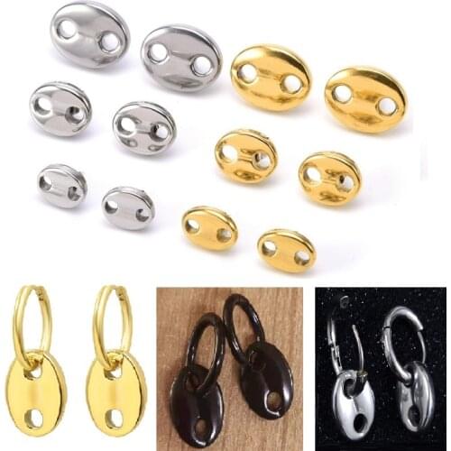 2021 New 18K Gold Coffee Bean Earrings For Women Pig Nose Stainless Steel Hypoallergenic Solid Metal Ear Clip Gift 8mm 11mm 13mm