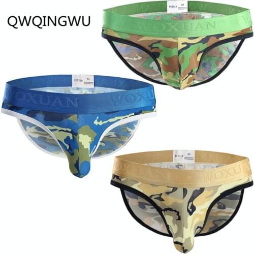 3PCS Underwear Men Brand Mens Briefs Camouflage Male Panties Male Sexy Briefs Bag Breathable Sexy Fashion Width Waist Gay Brief