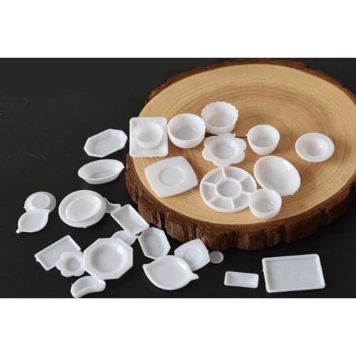 Tanduzi 33PCS Cute Dollhouse Miniature Tableware Set White PVC Mini Cup Plate Dish Home Decor Toys