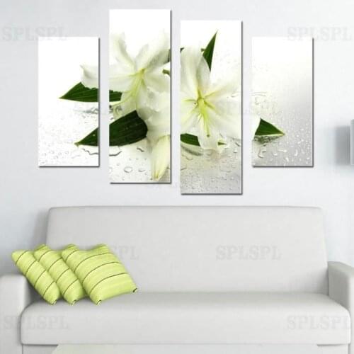 4 panels White flowers Painting Canvas Wall art Art Home decoration Living room Canvas print Modern painting