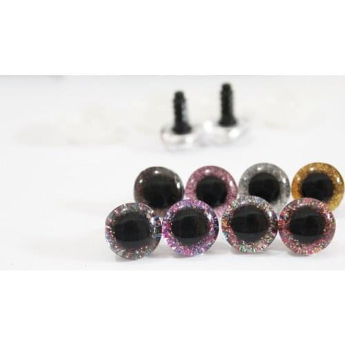 400pcs---- 14mm clear 3D glitter safety toy eyes +glitter fabric+ white hard washer for diy plush doll--size & color option-N8