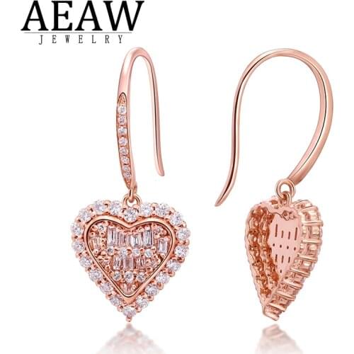 AEAW Luxury 1.0ctw GF Color Drop Earrings Natural Real Diamond Wedding 18k White Gold For Women