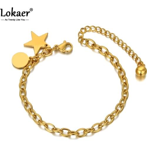 Lokaer Titanium Stainless Steel Bohemia Beach Chain & Link Bracelets For Women Girl Trendy Star Round Ball Charm Bracelet B20121