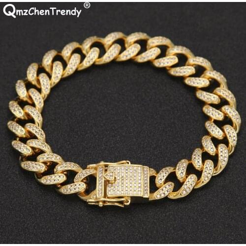 Hip hop Top quality Micro Cubic Zirconia CZ Miami Cuban Chain Link Bracelets Mens Triple Lock Clasp Copper Jewelry Drop Shipping