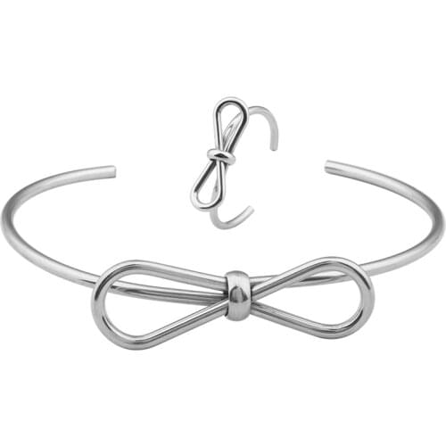 New Arrival Bowknot Stainless Steel Bracelets For Women Charms Adjustable Bangle Cufflink DIY Jewelry Making Findings Ring Set