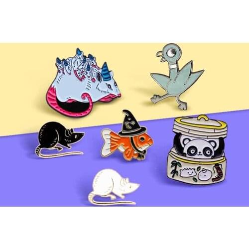 Pins Animal Brooches Mouse Rat Goldfish Duck Bird Chicken Panda Enamel Pins Badge Custom Brooch Bag Clothes Lapel Jewelry Gift