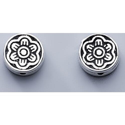 925 Sterling Silver Handmade Vintage Round Flower Beads 9mm Women Ornament Silver Spacer Beads DIY Bracelets Jewelry Findings