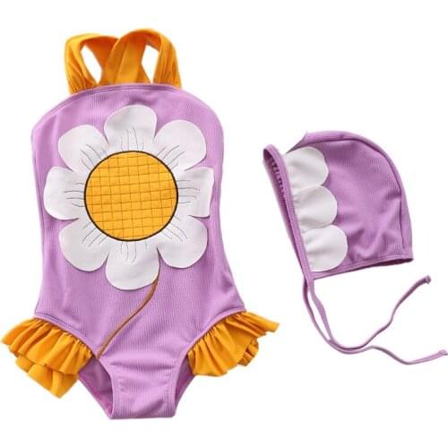 Childrens Swimsuit Girls Baby Siamese Childrens Princess Swimwear Sunflower Three-dimensional Embroidery Baby Girls Swimwear