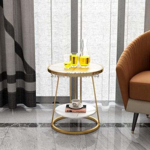 Italian style sofa side table cabinet light luxury living room rock board corner table simple modern marble balcony round small