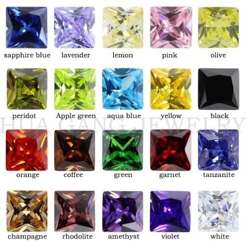 Cubic Zirconia Stone Multicolor Square Shape Princess Cut Loose CZ Stones Synthetic Gems Beads For Jewelry 2x2~14x14mm AAAAA