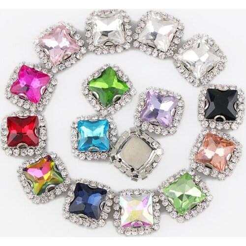 10mm Square White K Base Sew On With Colorful Glass Stone Claw Crystal Buckle Cabochon Base DIY Jewelry Clothes Charm