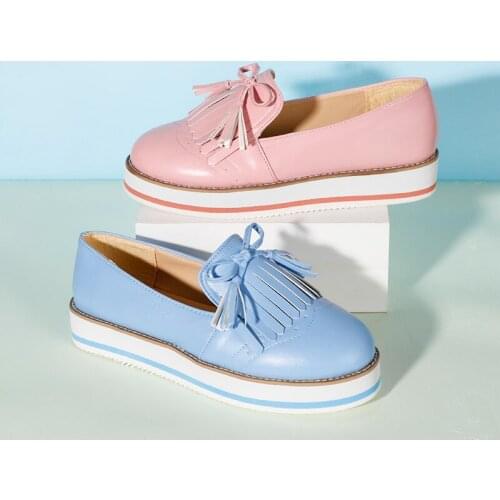 Women Tassel Bowtie Loafers Woman Slip On Sneakers Ladies Soft PU Leather Sewing Flat Platform Female Shoes All Seasons New