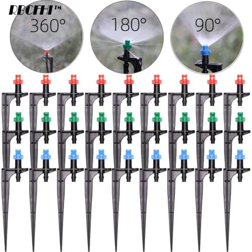 RBCFHI 90/180/360 Degree Micro Misting Nozzle on 11cm Stake 1/4'' Barb Connector Garden Greenhouse Irrigation Watering Nozzles