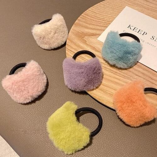 MISANANRYNE Cute Soft Faux Rabbit Fur Scrunchie Rubebr Bands Women Girls Ponytail Holder Hair Bands Fashion Hair Accessories