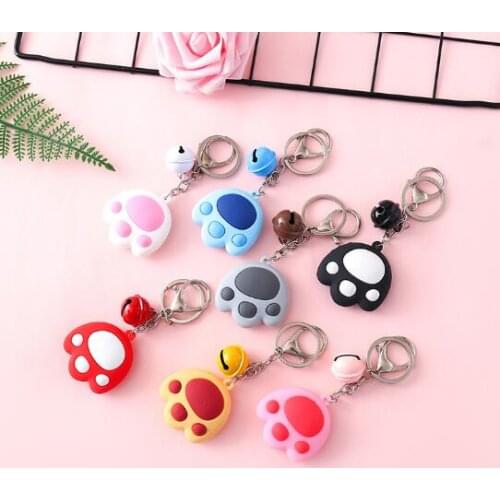 Cute paw series bell key chain cartoon 3d soft plastic car pendant female bag pendant birthday wedding small gift
