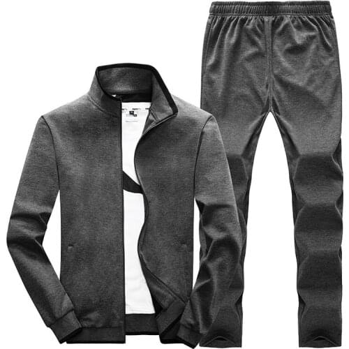 Mens Sportswear 2 Piece Sets Sports Suit Jacket+Pant Sweatsuit New Spring Autumn Male Soild Clothing Tracksuit Plus Size L-5XL