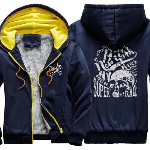 Skull Print Mens Raglan Thicken Jackets Keep Warm Hip Hop Mans Sweatshirts & hooded Fashion Retro Tops Winter sudadera hombre