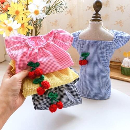 Striped Dog Shirts Summer Pet Clothes Cute Cherry Dog Blouse Puppy T shirts for Small Medium Dogs Cats Chihuahua Yorshire Teddy