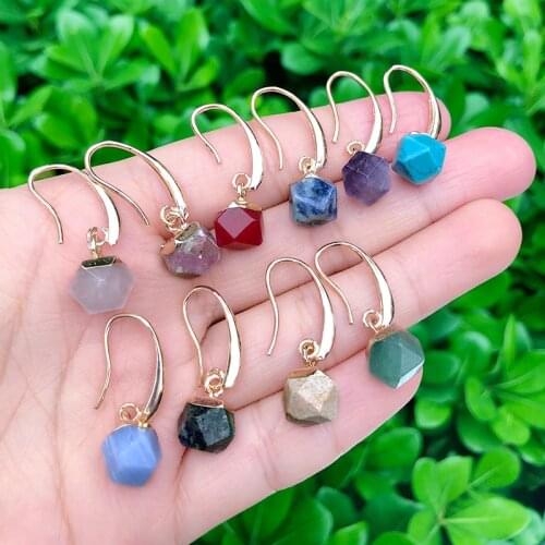 SAY HELLO natural stone multicolor stone inlaid pendant womens alloy earrings geometric polygonal diamond jewelry K6986