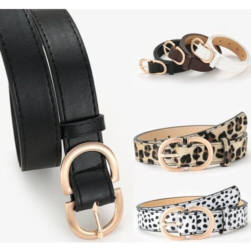 Leopard Black Leather Women Belts For Jeans Female Punk Double Gold Pin Buckle Waist Strap High Quality Waistband