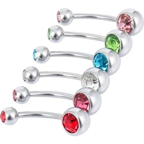 Crystal Belly bar Navel Belly Button Ring Fashion Body Piercing Jewlery 12mm Surgical Steel Double Gem Nombril Ombligo Women 14G