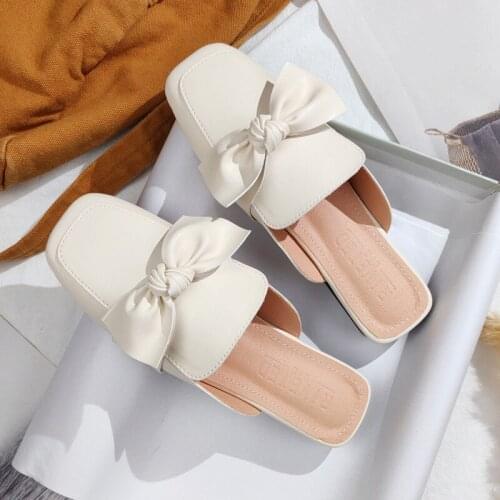 Spring Autumn New Women Bowknot Mule Slippers Fashion Casual Female Suede Slides Rubber Soled Comfort Outside Ladies Shoes