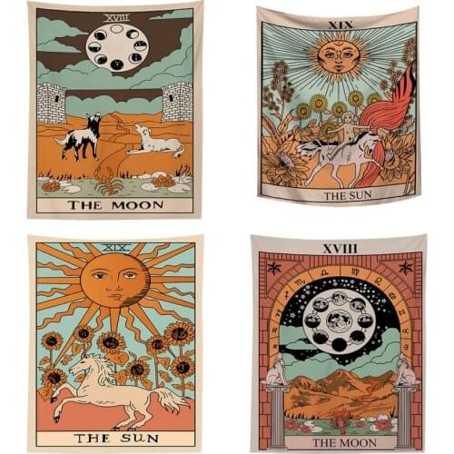 Tarot Tapestry The Moon The Star and The Sun Tarot Card Tapestries Medieval Europe Wall Hanging Decor for Room Dorm