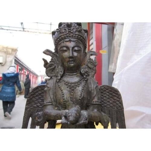 Tibet Buddha Bronze snake God with Kwan-Yin Guan Yin Boddhisattva Buddha Statue