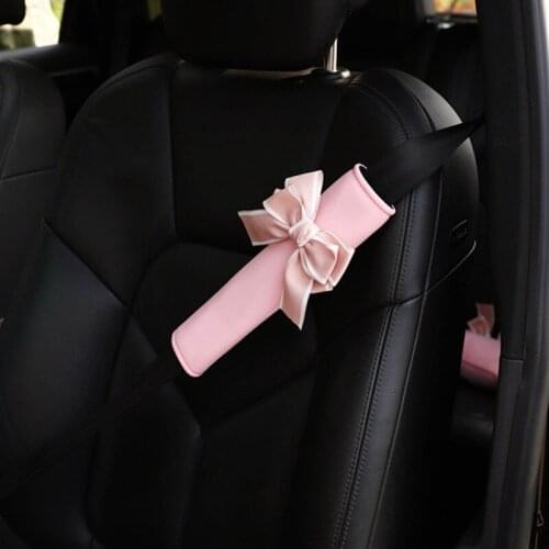 Universal Car Seat Belt Cover Cute Bow Tie Soft Plush Protector Shoulder Pad Styling Car Accessories Pink Princess Bow Decor Car