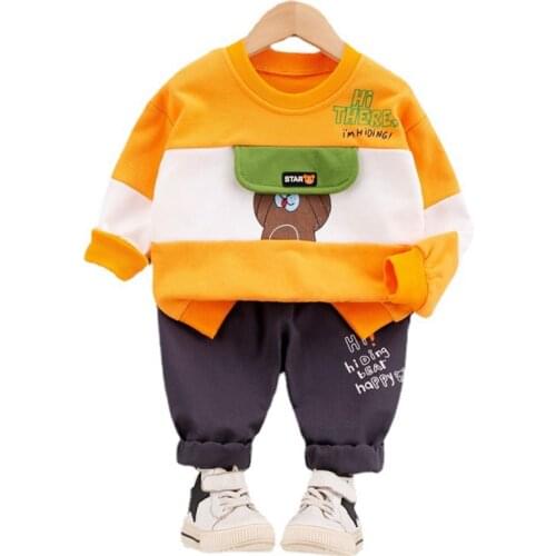 Spring Autumn Baby for Boys Suit 2021 New Cartoon Bear Letter Tops+Long Pant Outfit Kids Baby Set for Girl Children Clothing