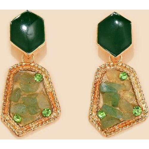 Vintage Irregular Geometric Inlaid Gravel Drop Dangle Earrings Green Tone Tone Natural Stone Earrings Bijoux Brincos Oorbellen