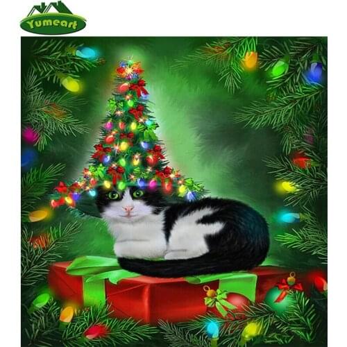 YUMEART 100% Full Area Highlight Diamond Embroidery DIY 5D Diamond Painting Kit Diamond Cross Stitch cat Needlework