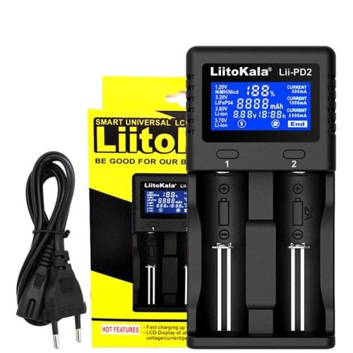Liitokala Lii-PD2 LCD 3.7V/1.2V NiMH 18650 18350 18500 21700 20700 26650 Recharge Lithium Battery Charger