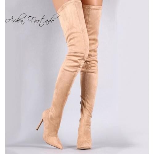 Arden Furtado Fashion Womens Shoes Pointed Toe Stilettos Heels Zipper Sexy Elegant Ladies over the knee Elegant stretch Boots