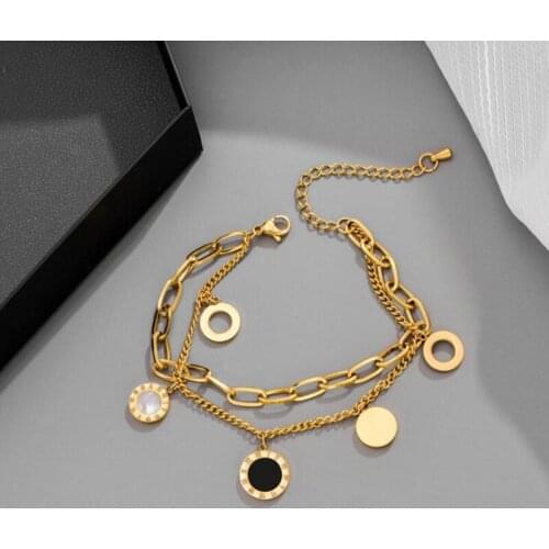 2021 Luxury Famous Brand Jewelry Rose Gold Stainless Steel Roman Numerals Bracelets & Bangles Female Charm Bracelet For Women