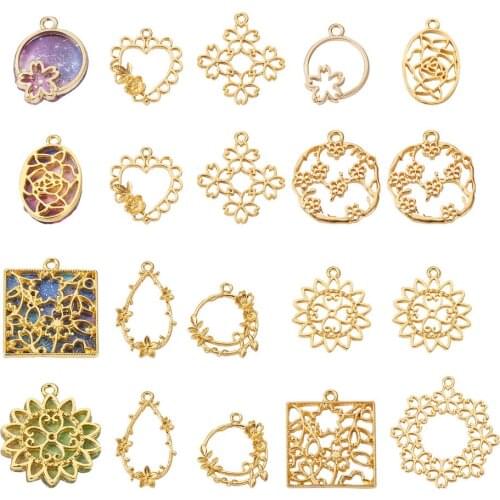 48pcs Heart Drop Hollow Open Bezel Blank Frame Pendant Charms for Mold Resin Jewelry DIY Earrings Necklace Making Golden Color