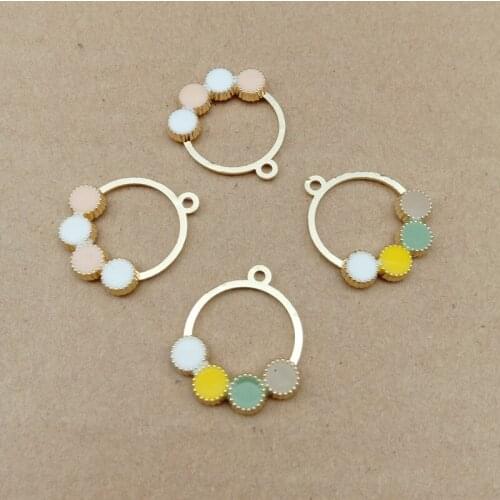 Mini Order 10pcs 22*18MM Round Enamel Circle Gold Tone Alloy Charms Earring Necklace Bracelet Metal Floating Pendants
