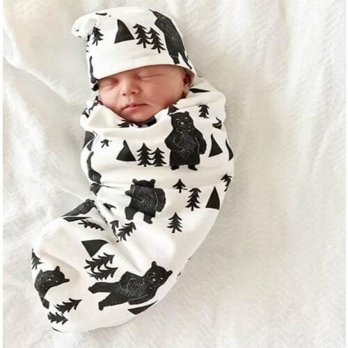 11-Color Stretch Anti-Startle Baby Sleeping Bag Hat Set Newborn Wrapper Cap Set Cocoon Swaddle with a Beanie