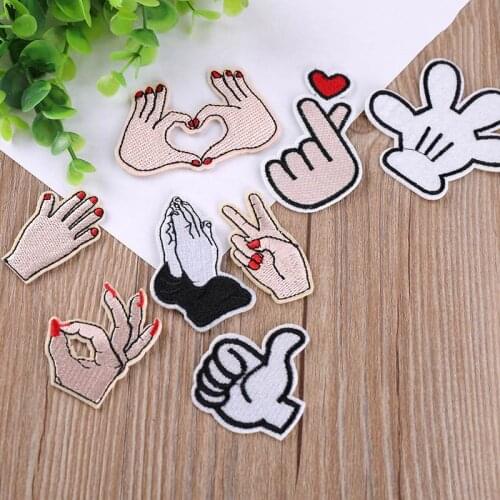 12pcs packing cartoon gesture patches cloth iron on patches stickers badges DIY embroidered patches for jeans clothes decoration