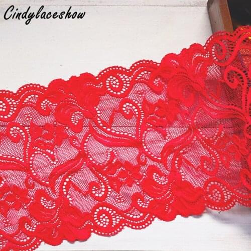 2Yards 16cm Width Large Flower Elastic Lace Trim Clothing Accessories DIY Sewing Lace Applique Stretch Trimmings Lace Fabric Red
