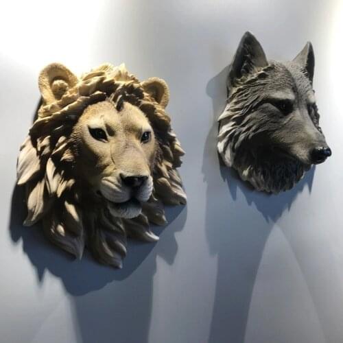 3D Resin Animal Wall Hanging Lion Leopard Bear Head Figurine Decoration Wall Decorative Halloween Party Home Decor Figurines