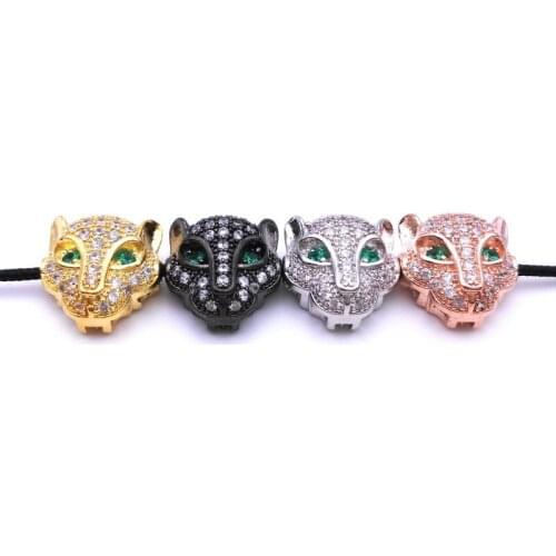 4 Colors! SHAOJIA Micro CZ Pave Cubic Zirconia Leopard Head Beads Spacer Beads for Jewelry Making DIY Beads For Jewelry 1.1*1CM
