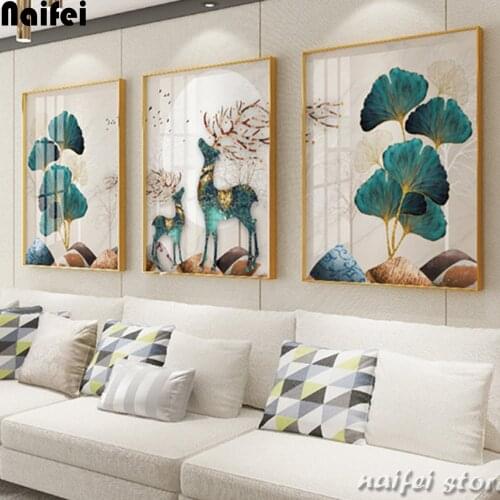 Diamond Painting Abstract 5d Diamond embroidery Leaves deer 3 piece diamond mosaic crafts