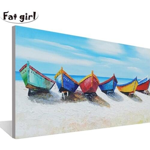 Diamond painting 5D Five color Sailing Boats Seaside Landscape square round handmade hobby embroidery mosaic home decor gift