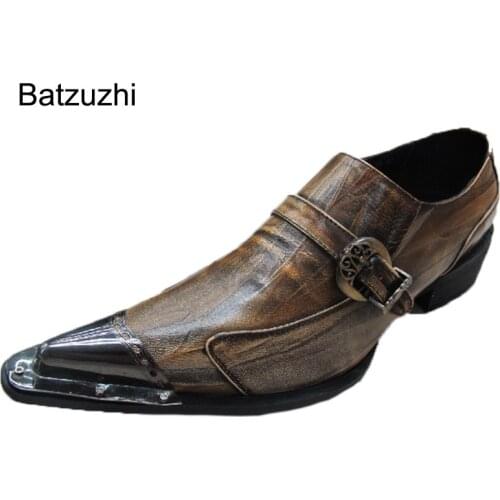 Ntparker Japan Style Mans Shoes With Metal Pointed Toe Genuine Leather Dress Shoes Men for Business/Wedding, Big Sizes US6-12